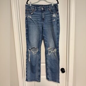 AE Stretch Curvy Ripped Straight Jeans 16 Long